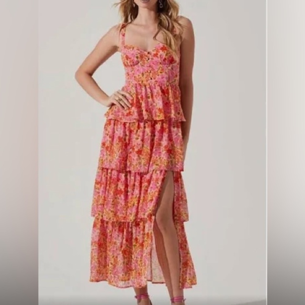 ASTR The Label midsummer floral tiered maxi dress, pink/orange combo. Like new!